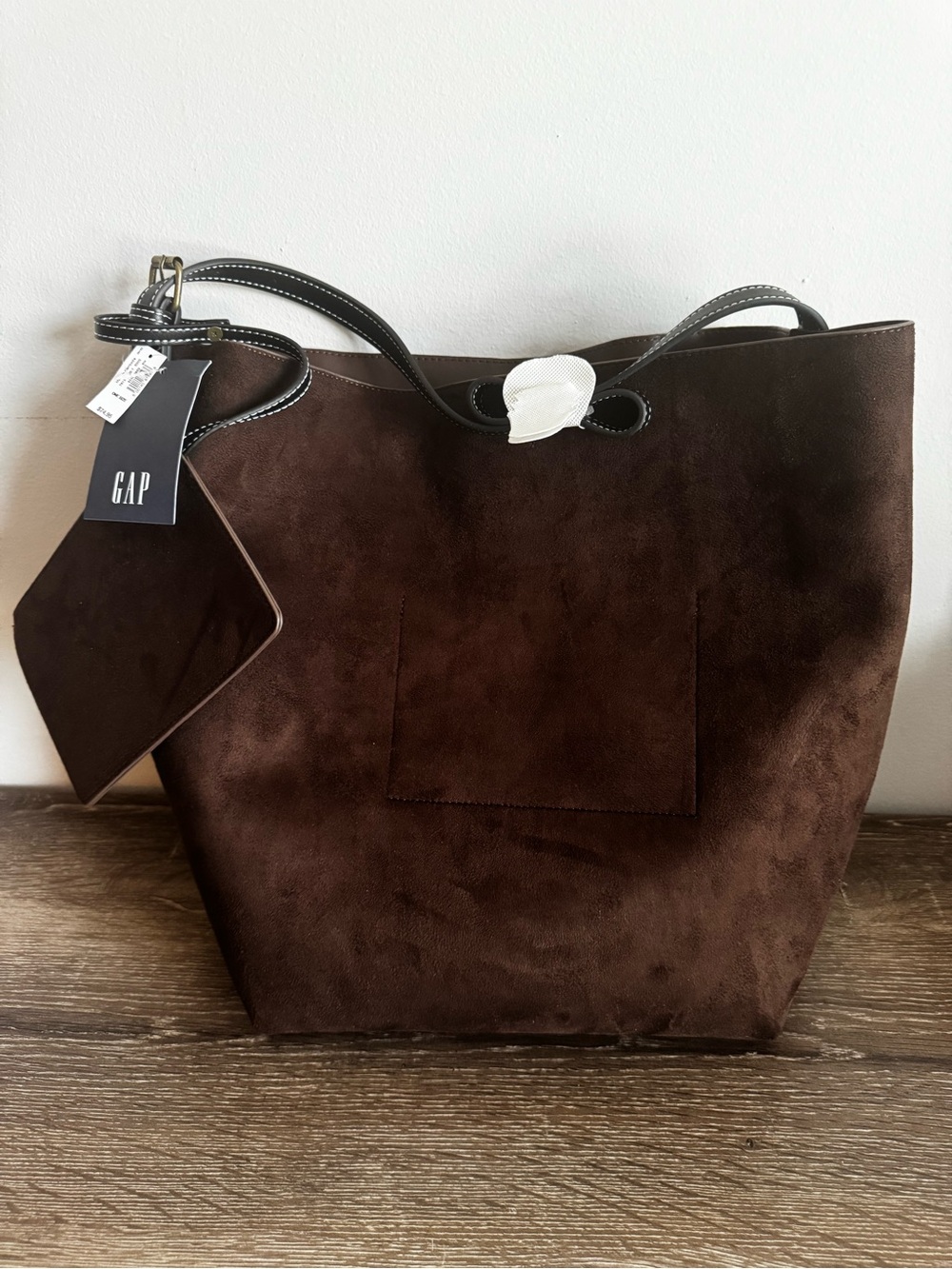 GAP Brown Suede Tote with Detachable Pouch